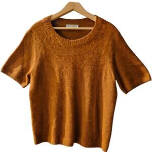 Women's Everlane Short Sleeve Pullover Sweater Alpaca Nylon Wool Saddle Brown L